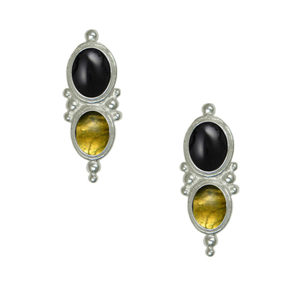 Sterling Silver Drop Dangle Earrings With Black Onyx And Citrine